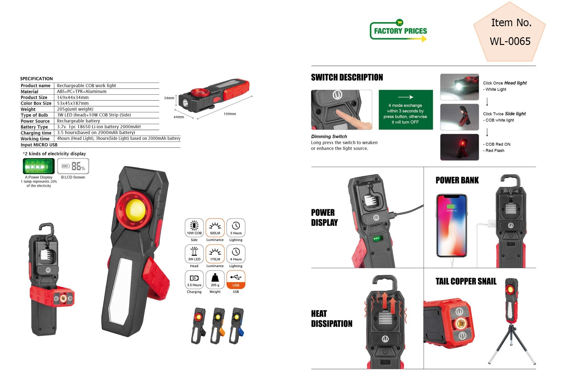 Rechargeable COB LED WORK LIGHT