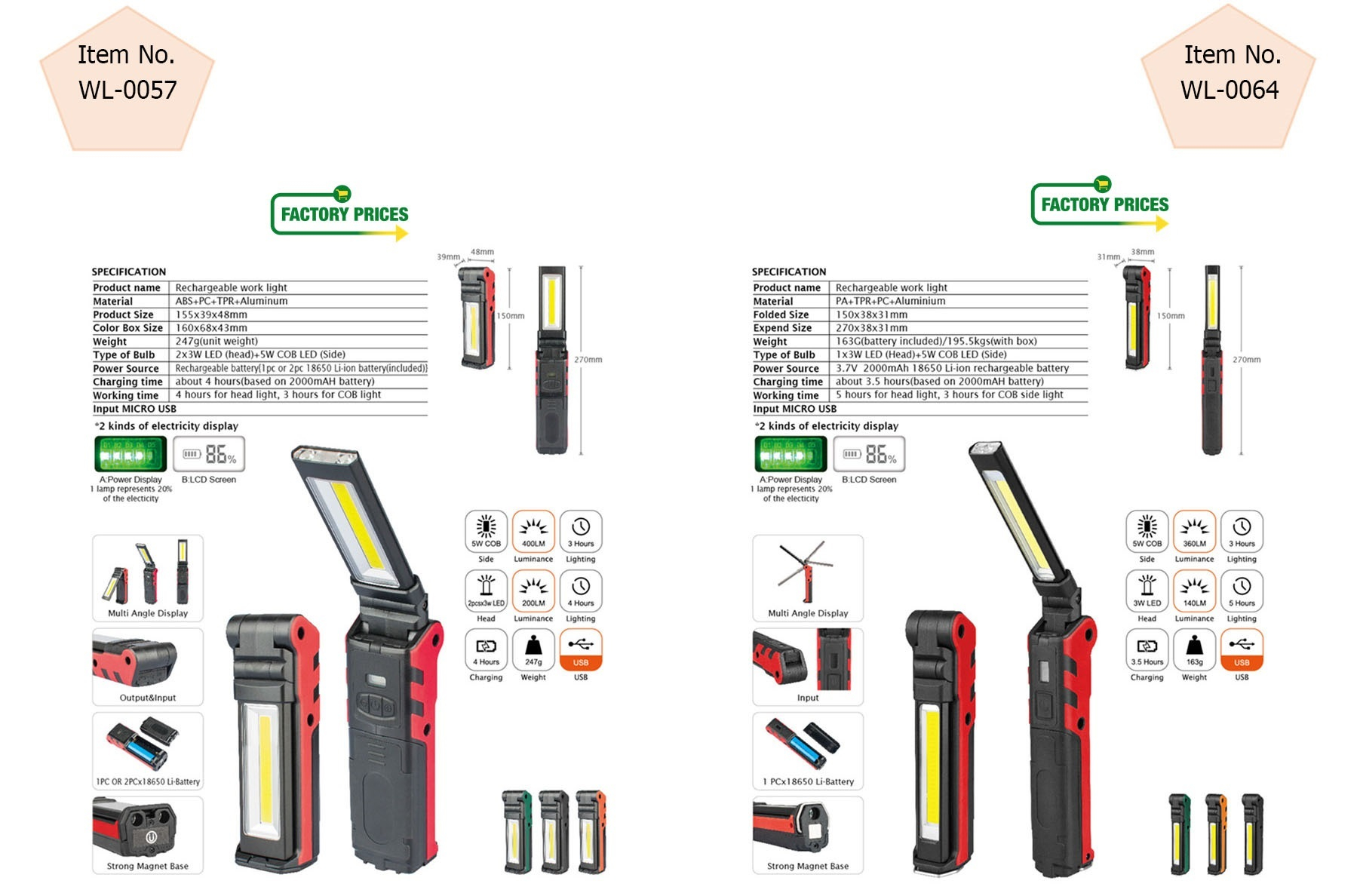 Rechargeable Work Light Magnetic Base